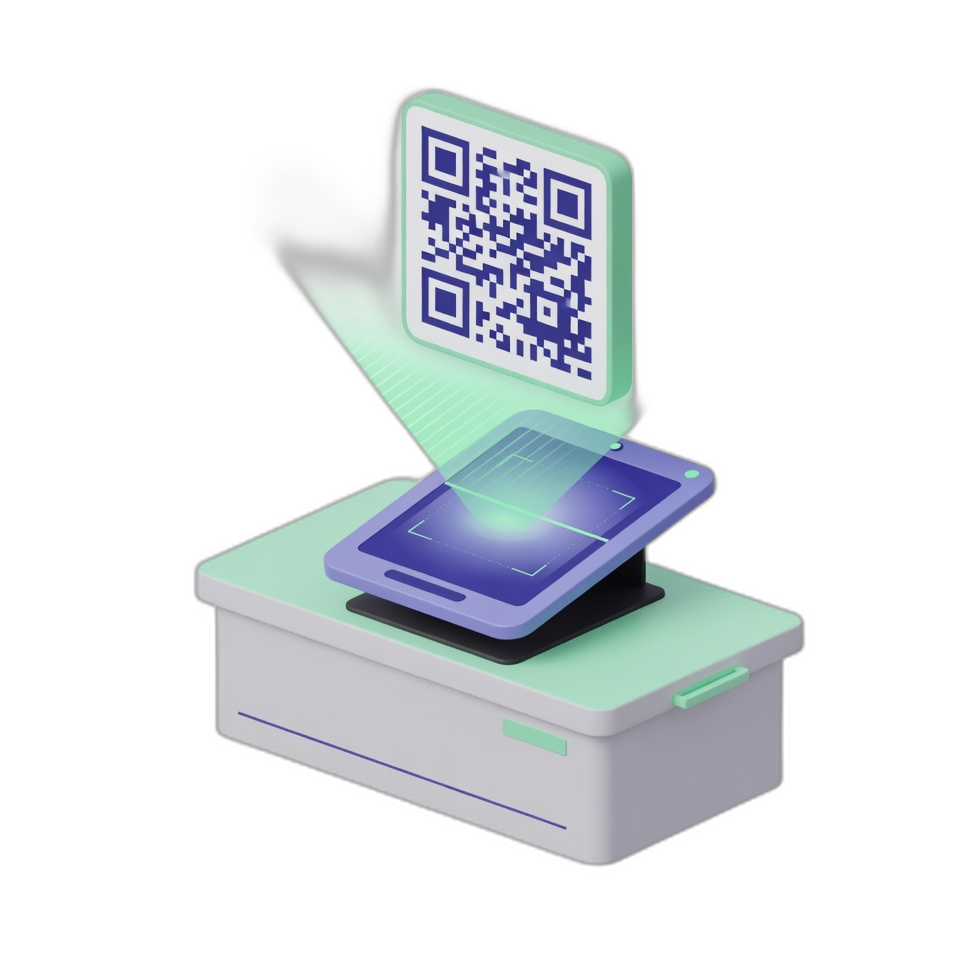 Scanner at reception counter reading QR